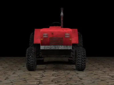 Dirty Farm Tractor Low-poly 3D model