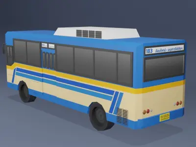 Blue Thai bus Low poly v03 Low-poly 3D model