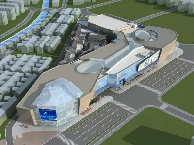 Architecture shopping mall in middle of city 3D model