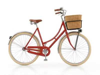 Vintage-Style Red Dutch Step-Through Bicycle Low-poly 3D model