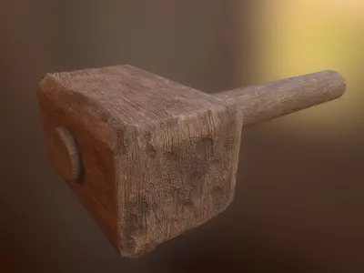 Wooden crafted DIY war hammer tool da1 Low-poly 3D model