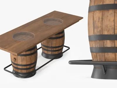 Barrel Pub Table with Two Barrels Light Brown 3D model