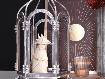 Decor Set With Cage and Flowers 3D model