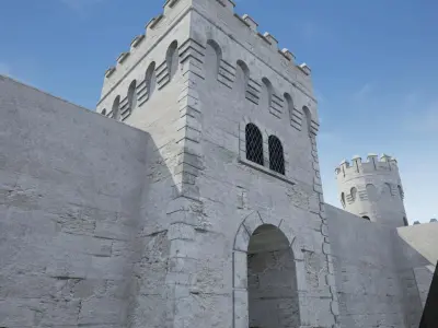 Medieval castle modular walls and towers 2 Low-poly 3D model