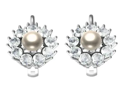 Antique Pearl and Diamond Cluster Hoop Earring 3D print model
