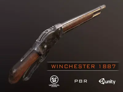 Winchester 1887 shotgun ww2 pbr Low-poly 3D model