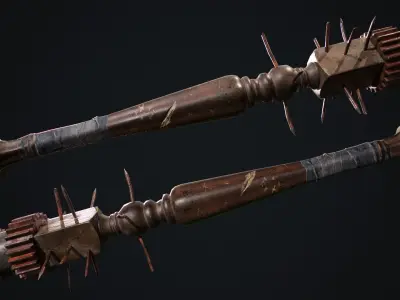 Mace T weapon with spikes Low-poly 3D model