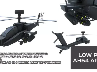 Low Poly AH64 Apache Low-poly 3D model