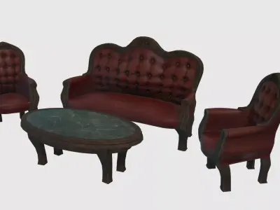 Low Poly Victorian Furniture Set 3D model