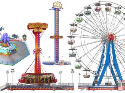  Four Detailed Amusement Park Rides 