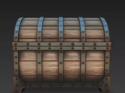 Old Wooden Chest - Pirate treasure chest with metal locks 3D model
