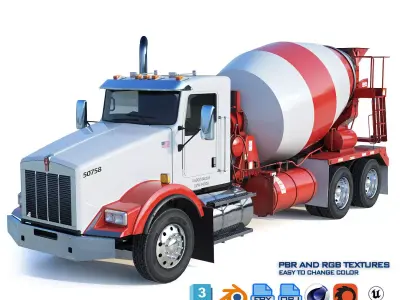 Kenworth T800 Concrete Mixer Truck Low-poly 3D model