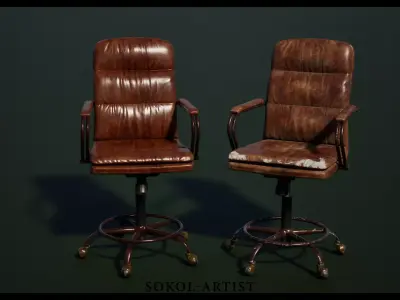 Leather Office Chair - New and Worn Versions  Low-poly 3D model