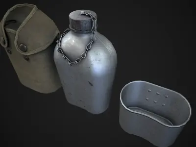 Military water bottle Low-poly 3D model