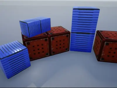 Lowpoly Metal Sci-Fi Crates and Containers Low-poly 3D model