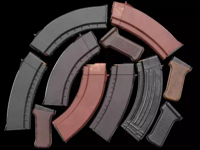 AK Magazines Kalashnikov Assault Rifle Metal Bakelite Polymer  Low-poly 3D model