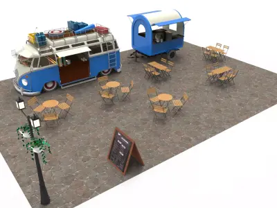 Set Food coffee street cafe 3D model buy