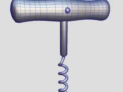 Corkscrew wooden wine Low-poly 3D model