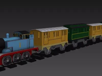 Cartoon Train And Toys Low-poly 3D model