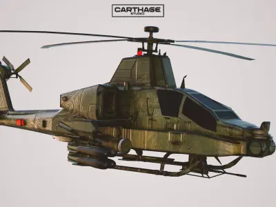 Military Apache Style Military Helicopter  Low-poly 3D model