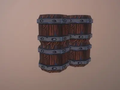 Barrel set of wooden barrels Low-poly 3D model