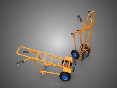 QUAD WHEEL HAND TRUCK CART FORK TILT STAND CASTOR BARROW MANUAL 3D model