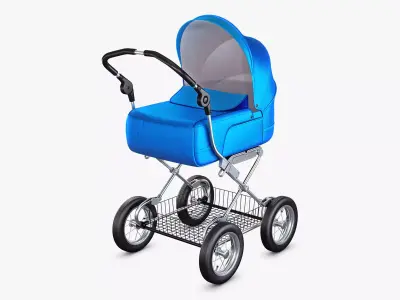 Baby Stroller Blue v 1 3D model