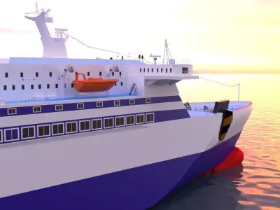 Realistic Game Ready Ferry Cruise Passenger Ship 3D model