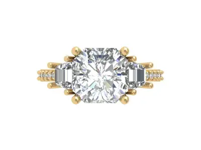 Asscher Solitair Ring 3D print model 5