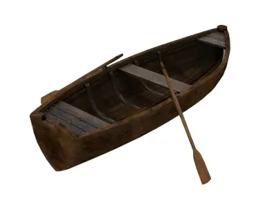 Old wooden rowing boat Low-poly 3D model