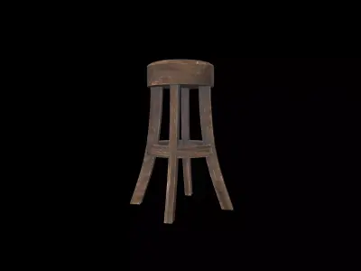 Wooden Stool Low-poly 3D model