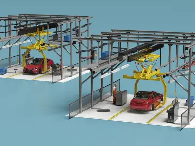 Automatic Toyota Body Line and Worker  purchase 3D model