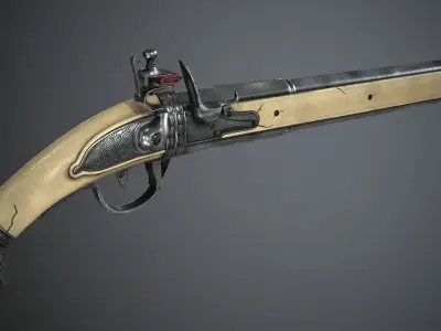 Flintlock Pistol Silver Wolf - Model and Textures Low-poly 3D model