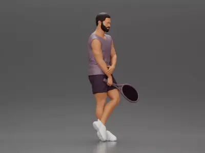 Casual Tennis Player Posing with Racket in Sporty Outfit 3D print model