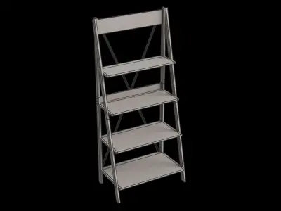 Industrial Farmhouse X Back Ladder Solid Wood Bookcase 3D model