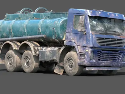 Lowpoly Abandoned Generic Tanker Fuel Cistern Truck  Low-poly 3D model