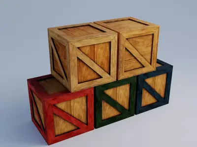 Square Wooden Crates PBR Low Poly 3D Model Low-poly 3D model
