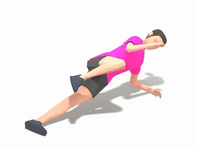 Side Plank Knee Bend  Exercise Woman Animation Low-poly 3D model