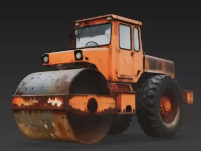 Old Rusty Industrial Road Roller 3D Model Low-poly 3D model