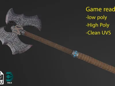 battle axe Low-poly 3D model 38