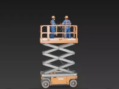 Scissor Lift Platform with Construction Workers - Industrial 3D  3D model