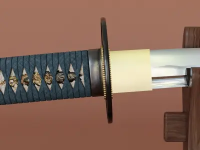 catana set with saya and stand low-poly PBR Low-poly 3D model