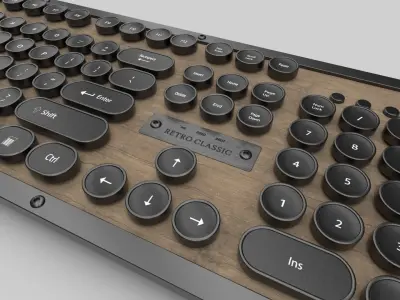Classic Metal and Wood Keyboard 3D model