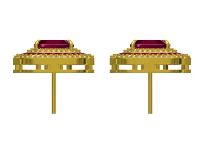 Antique Pink Sapphire stone and Round Diamond Art Deco Earring 3D print model