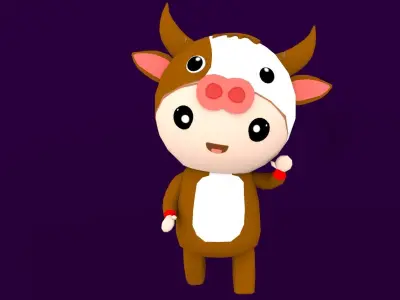 Chibi Cow Animated For Games Free low-poly 3D model