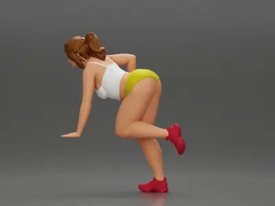 Fitness girl in the gym training with a single-arm dumbbell row 3D print model