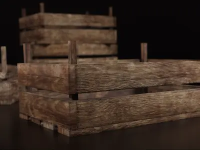 Set of three 3 wooden storage boxes Crate Low-poly  Low-poly 3D model