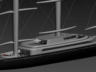 sailboat 3D model ship with boat Low-poly 3D model