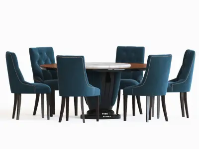 Dining Set table and chairs velvet 3D model purchase