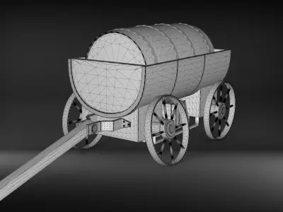  Old Wagon With Barrel Load 3D model